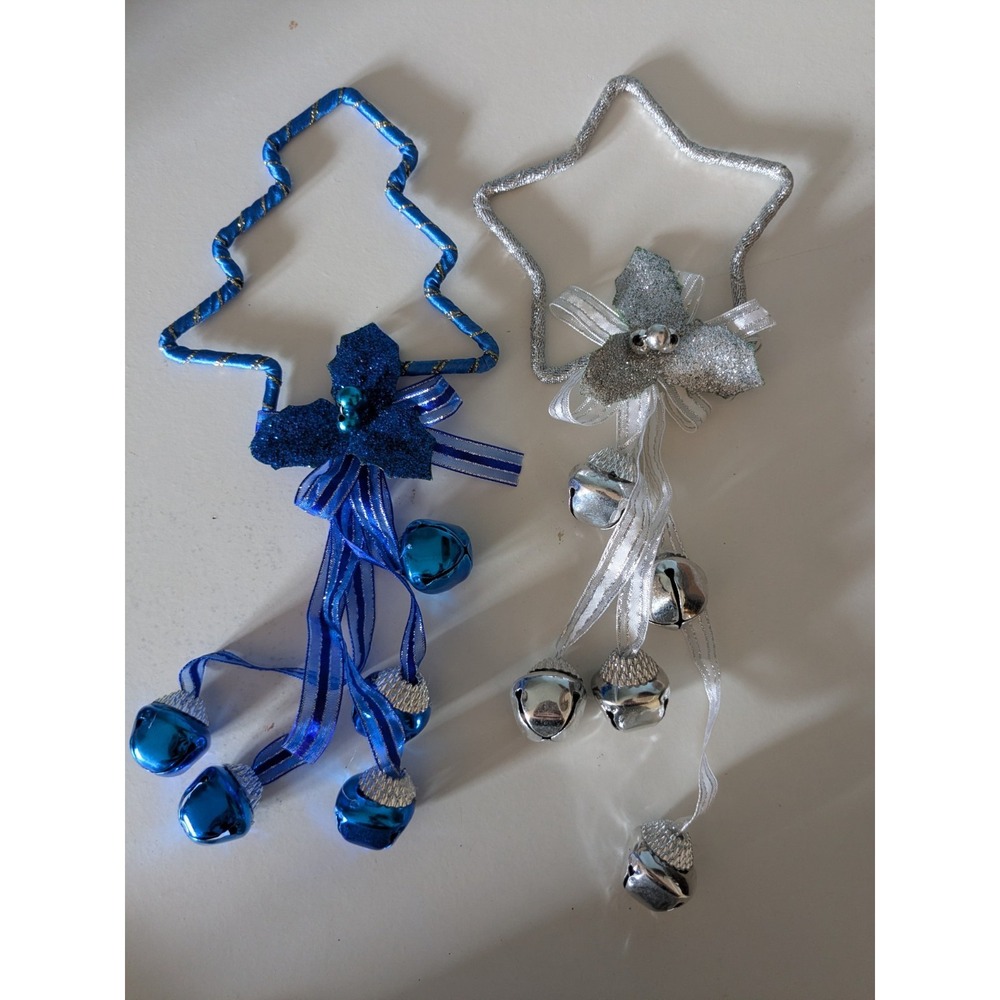 Vintage Christmas Bell Hanger Ornaments‎ Blue Silver Tree Star Decor Lot